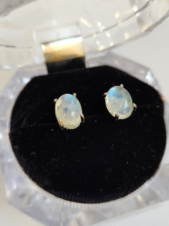 VTG NIB 925 Natural Clear Blue Fire Rainbow Moonstone Stud Earrings My Last One - Picture 9 of 14